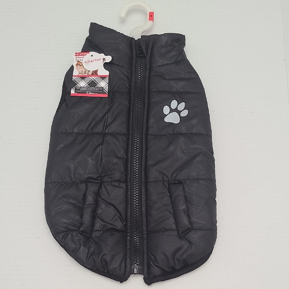 NWT Friends Furever Pet Apparel,Black Puffer Coat with Paw Print, Size Small